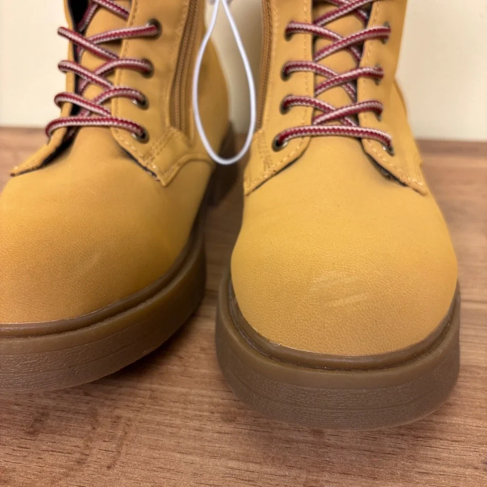 STEVE MADDEN JJumble Combat Boots Tan Kids Size 4 Side Zip Lace Up Low Heel
